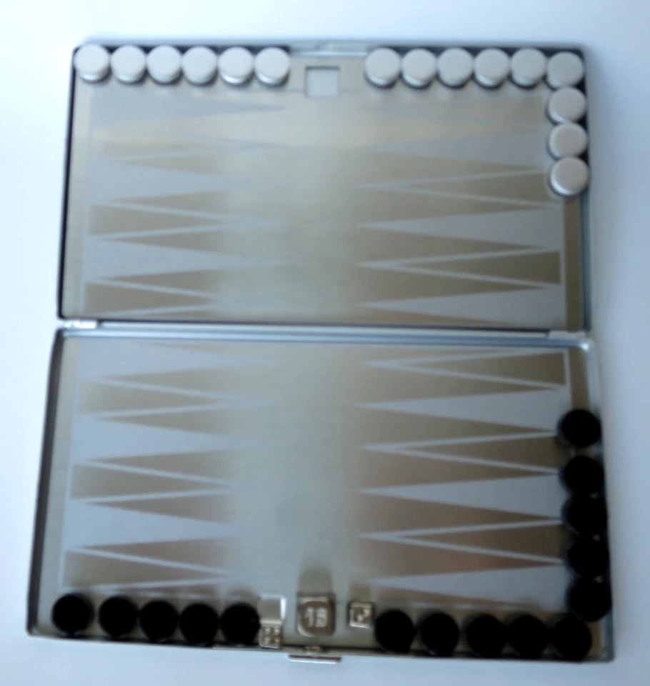 New Travel Metal BACKGAMMON GAME Magnetic Compact Set in Silver Case+Instruction - Image 2 of 4