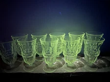 Fostoria Argus Iced Tea Glass Clear, Approx 6.5”x3.5D. Manganese Glow! NICE SET!