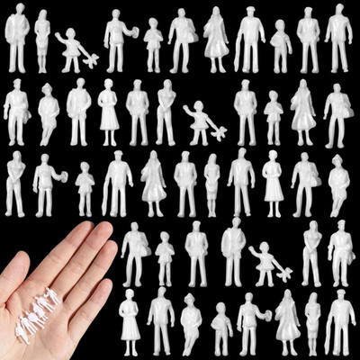 50 Pcs 1: 100 Scale White Unpainted Mini People Figures Miniature People for Mod
