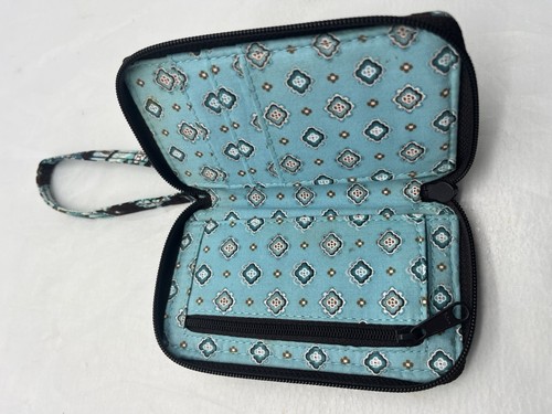 Vera Bradley Wristlet Wallet Brown/Blue Turquoise Floral - Picture 4 of 8