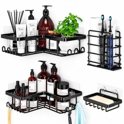 Badezimmer Dusche Aufbewahrung Regal 4 Stück Wandmontage Schwarz Metall Organizer