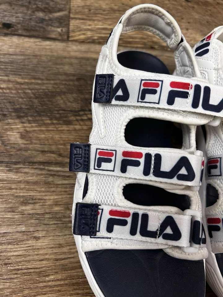 Sandalias de plataforma gruesas FILA blancas rojas azul marino con logotipo disruptor triple gancho y bucle Foto 4 de 4