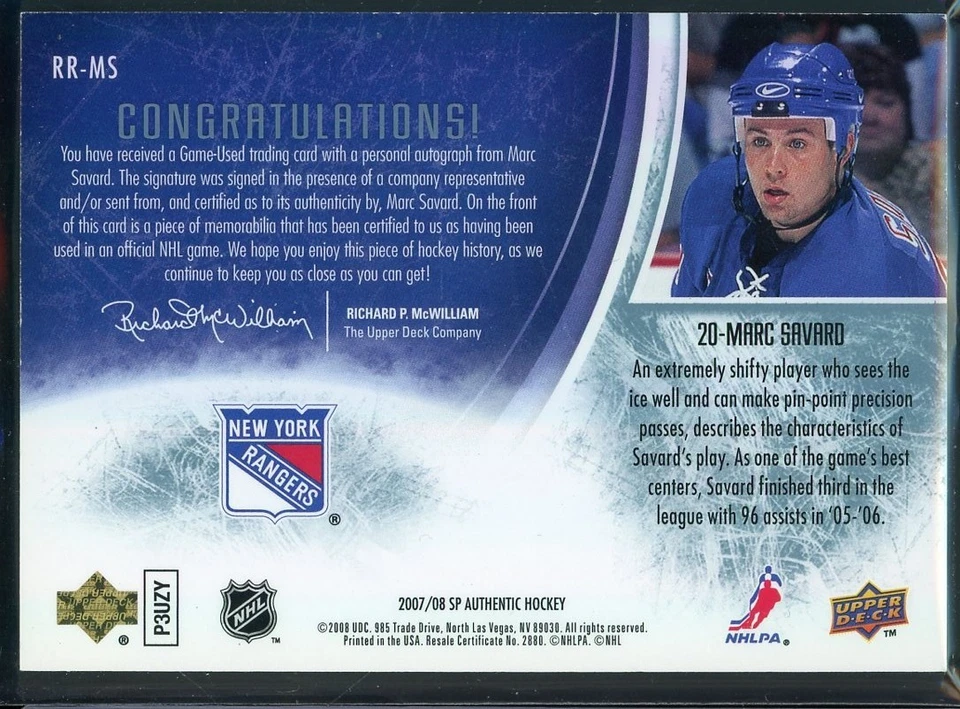 2007-08 SP Authentic Rookie Review Autographed Patches #RRMS Marc Savard 060/100 - Image 2 of 2