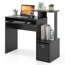 Home Office Computer Desk Space-saving Study Writing Desk w/ Keyboard Tray