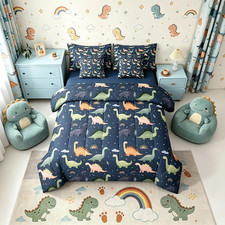 Dinosaur Comforter Set with Sheets 7 Piece Twin Size 3D Digital Print Bed in a B