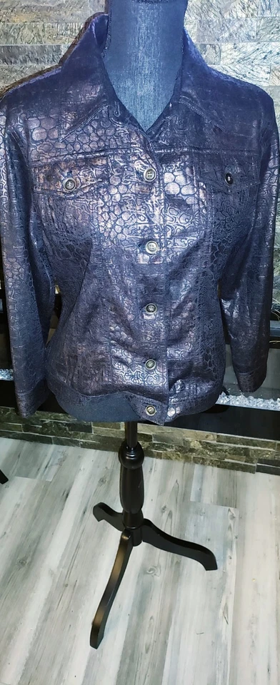 Ruby Rd. Black & Brown Snakeskin Print Jacket – Size 12 – Textured Shine - Image 2 of 4