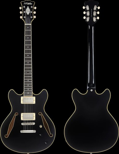 D'Angelico Excel Mini DC Tour Semi-hollowbody Electric Guitar - Solid Black - Picture 6 of 6