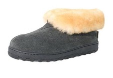 Men's slippers cozy boots suede leather upper sheepskin collar 8 Charcoal Grey