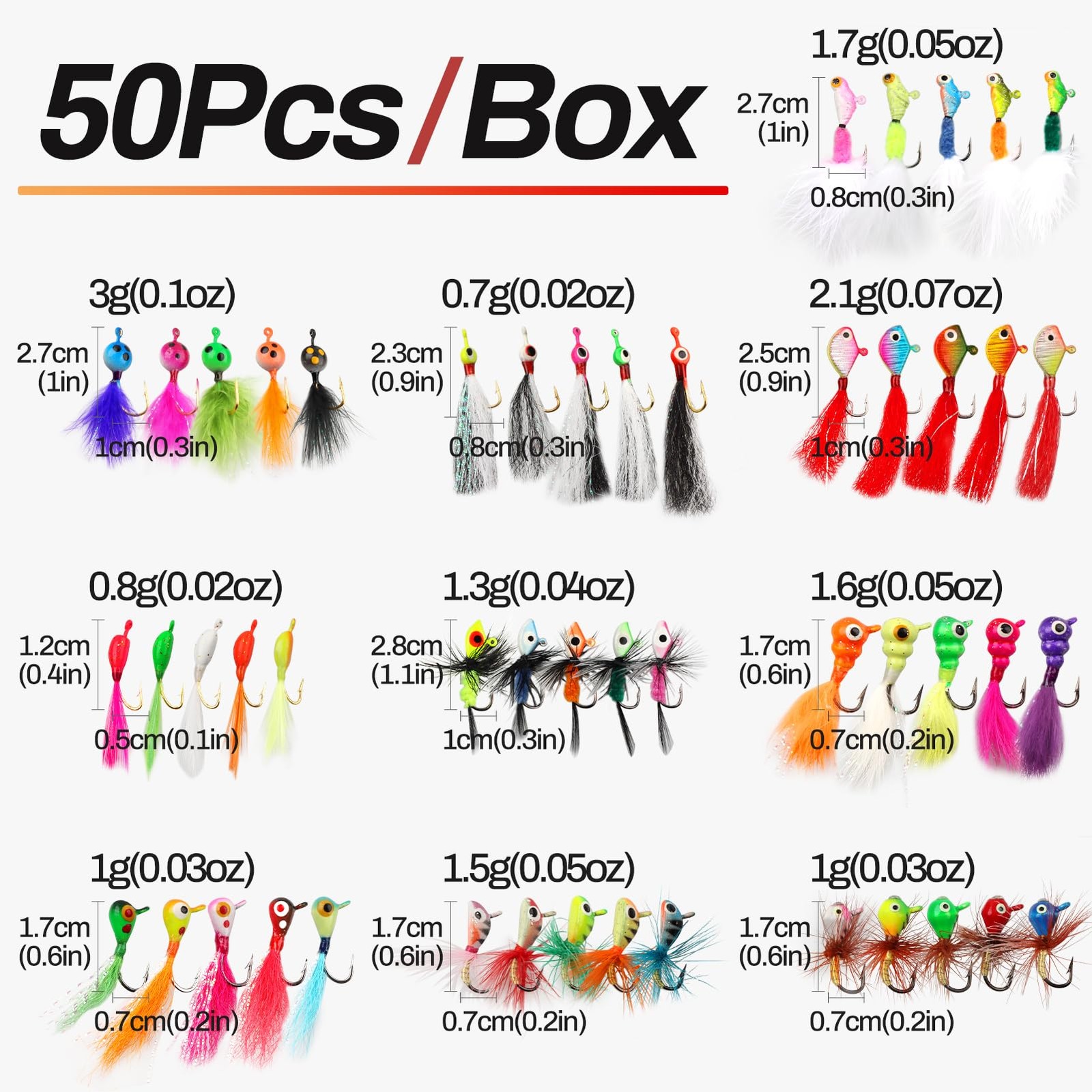 Ice Fishing Jigs Kit 100pcs Lures Bait Icefishing Set Crappie Jig Hooks Gear Acc - Image 3