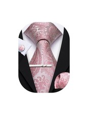 Mens Ties Set Wedding Paisley Neckties with Handkerchief Cufflinks Dusty Rose