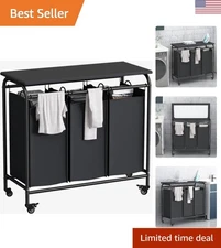 Efficient 3-Compartment Laundry Basket Cart with Rolling Wheels & Ironing Board