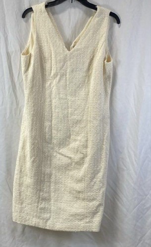 NWT Anne Klein Womens Ivory Tweed V-Neck Sleeveless Zipper Sheath Dress Size 10