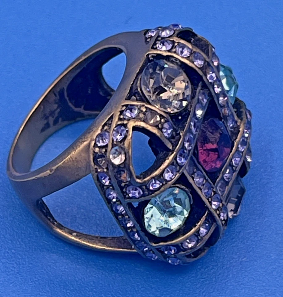 ANILLO JOYERÍA HEIDI DAUS TRABAJO ABIERTO CRISTALES AMATISTA AZUL CRUZ TALLA 7 Foto 4 de 4