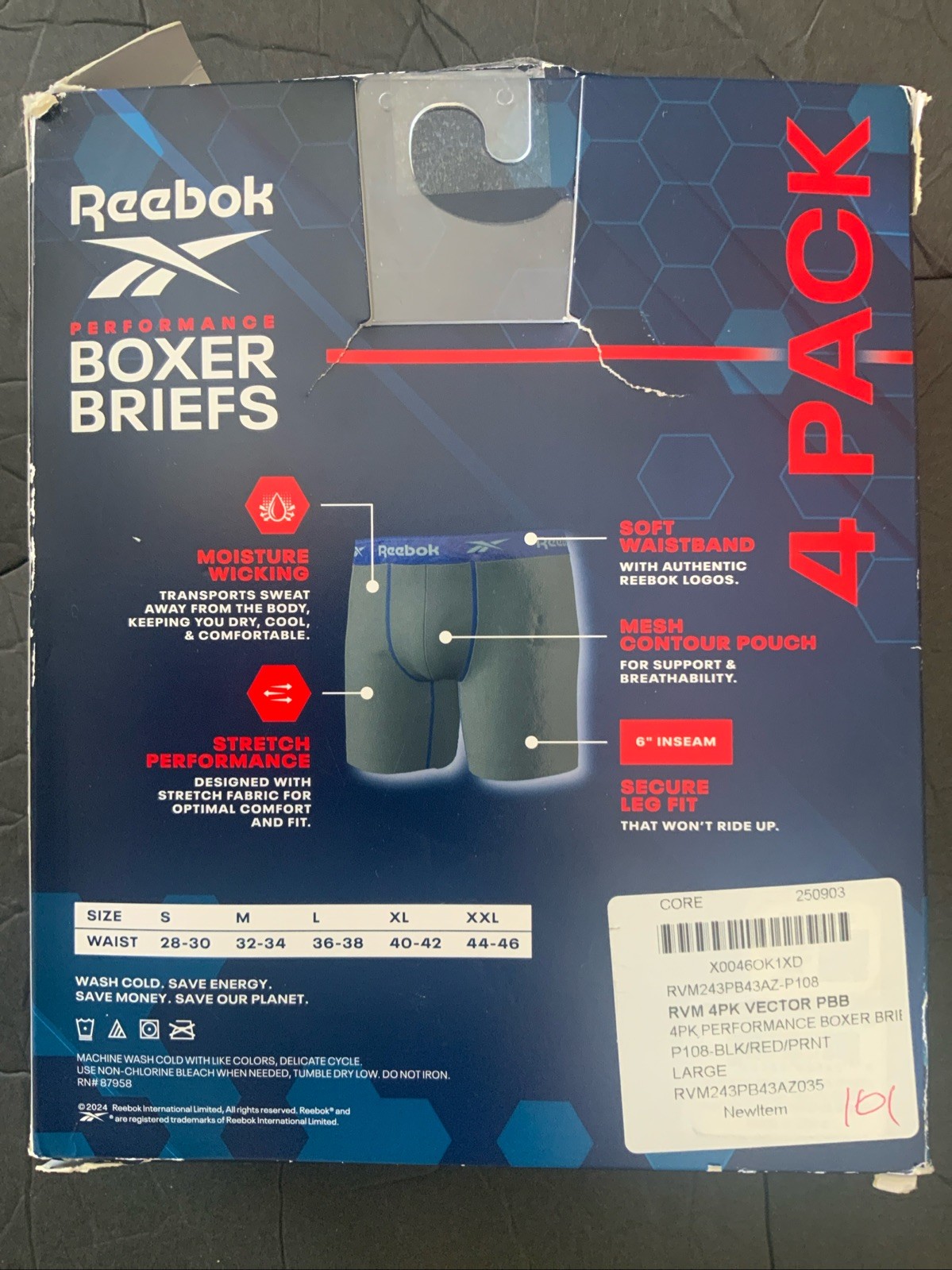 REEBOK PERFORMANCE BOXER BRIEFS - 6" INSEAM - MOISTURE WICKING, 4 Pack L multi thumbnail 5