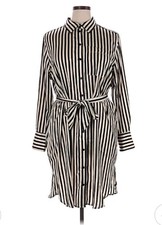 Ophelia Roe NWT Shirt Dress 2X Cream And Black Striped Button-Up Belted 
