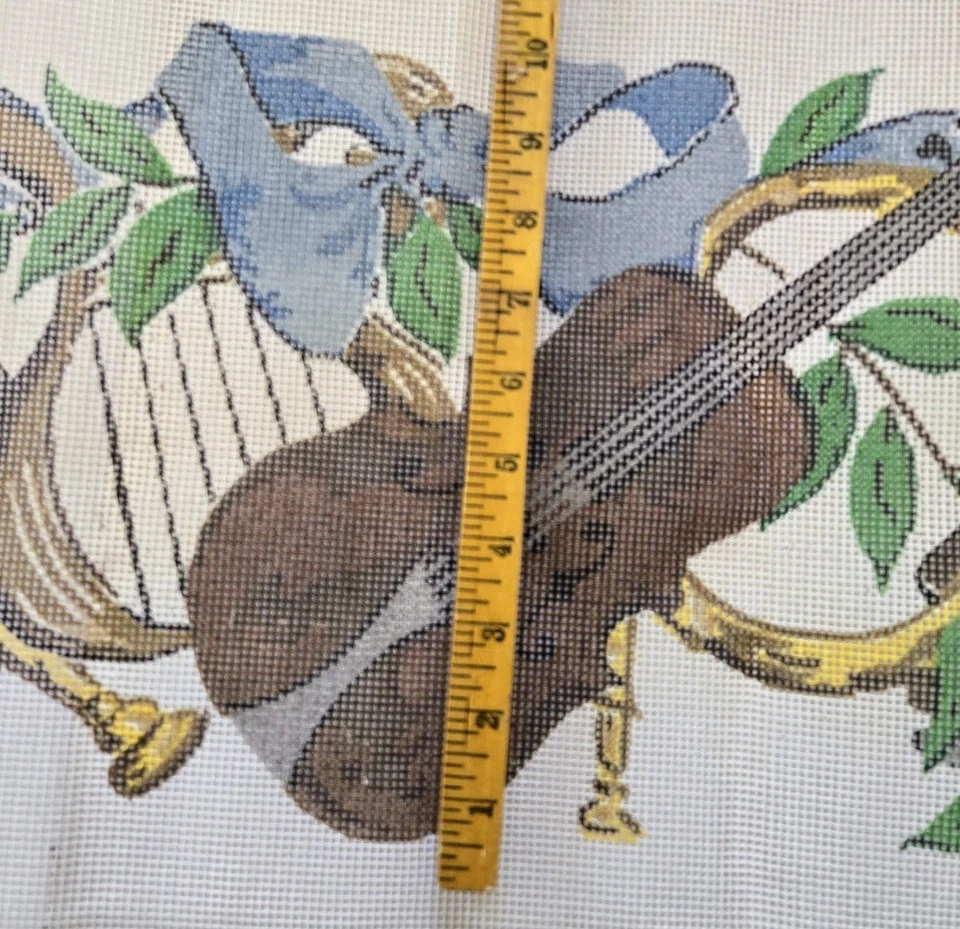 Brunswick Needlepoint Canvas Musical Instruments Violin Drum French Horn Lg Vtg - Image 4 of 4