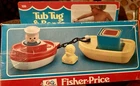 Vintage 1979 Fisher Price Tug Boat & Barge Bath Toy play Set Unused in Box