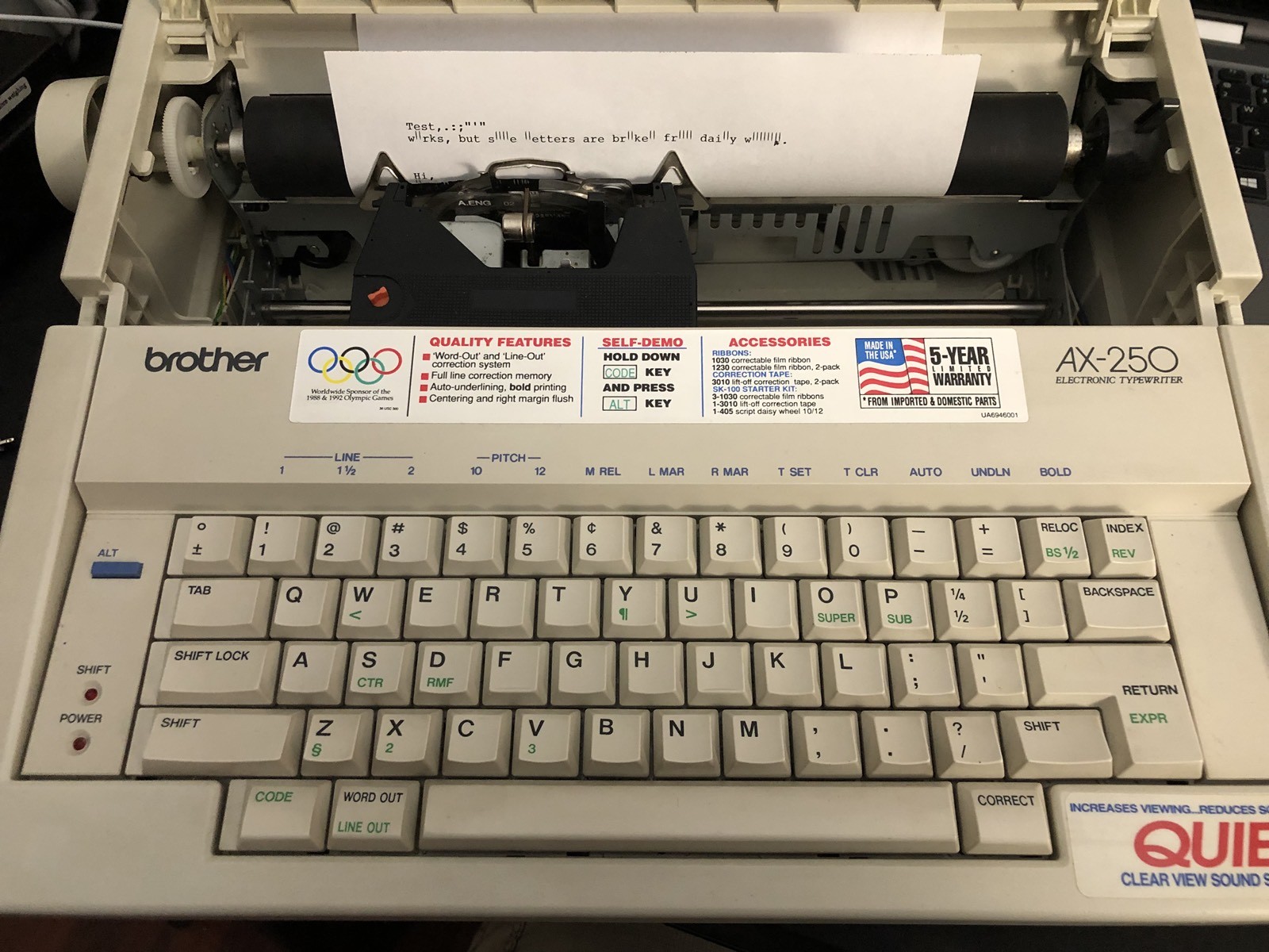 Buy Tested Working Brother Ax-250 Quiet Portable Electronic Typewriter  B58qw online | eBay