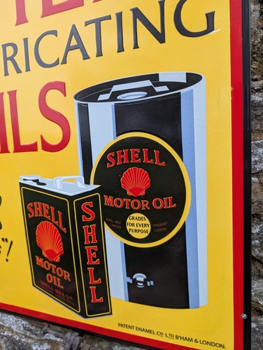 XL Shell Enamel Sign We Sell Motor Oil garage sign Shell Lubricating Oil Sign - Picture 4 of 16