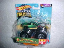 HOT WHEELS MONSTER TRUCKS "SNAKE BITE" w/RE-CRUSHABLE CAR - MONSTER JAM TRUCK