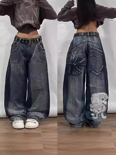 Unisex JNCO Hip-Hop Baggy Freizeit Skateboard Denim Retro weites Bein Hose Jeans - Bild 33 von 36