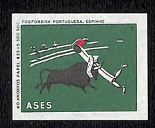 Vintage Matchbox Label Portuguese Match Stick Bullfighting c1960