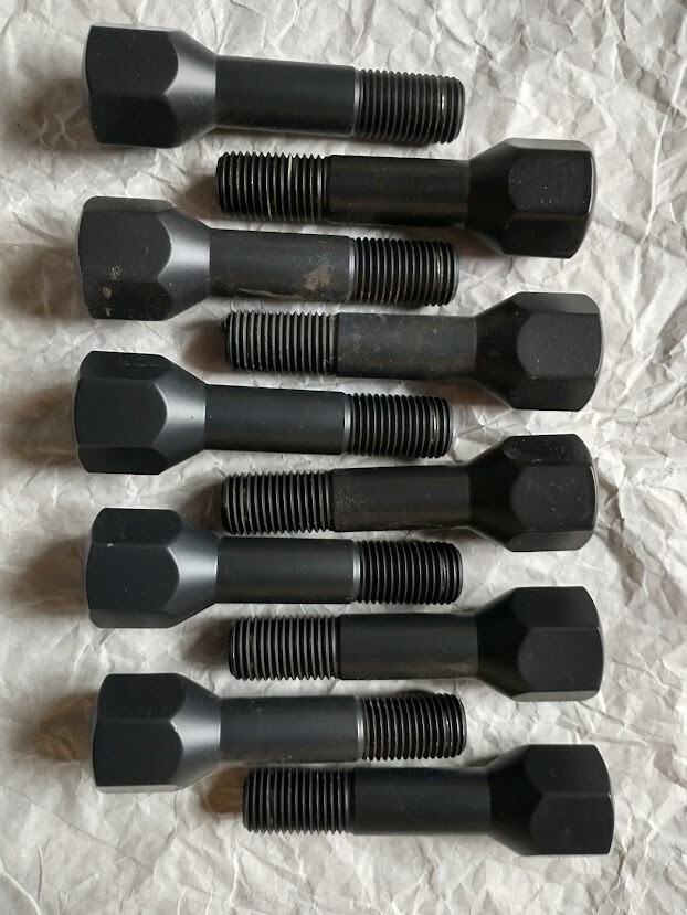 Ferrari wheel bolt, 348, 355, 360 lug bolt BLACK M14-1.5mm X 52mm shank length