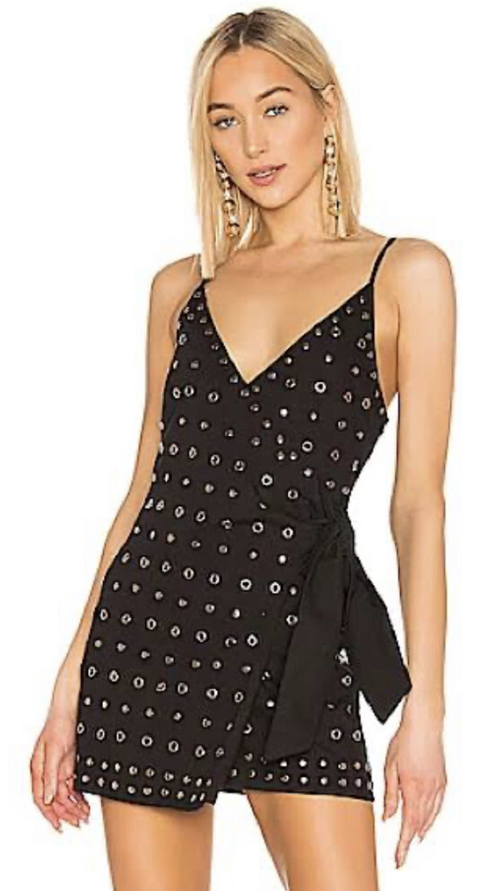 Lovers + Friends Kylo Mini Dress Sz S Black Wrap w Gold Grommets NWT  
