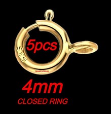 5 TINY 4mm 14k STANDARD WEIGHT Solid Yellow Gold Spring Ring Clasp CLOSED Jump