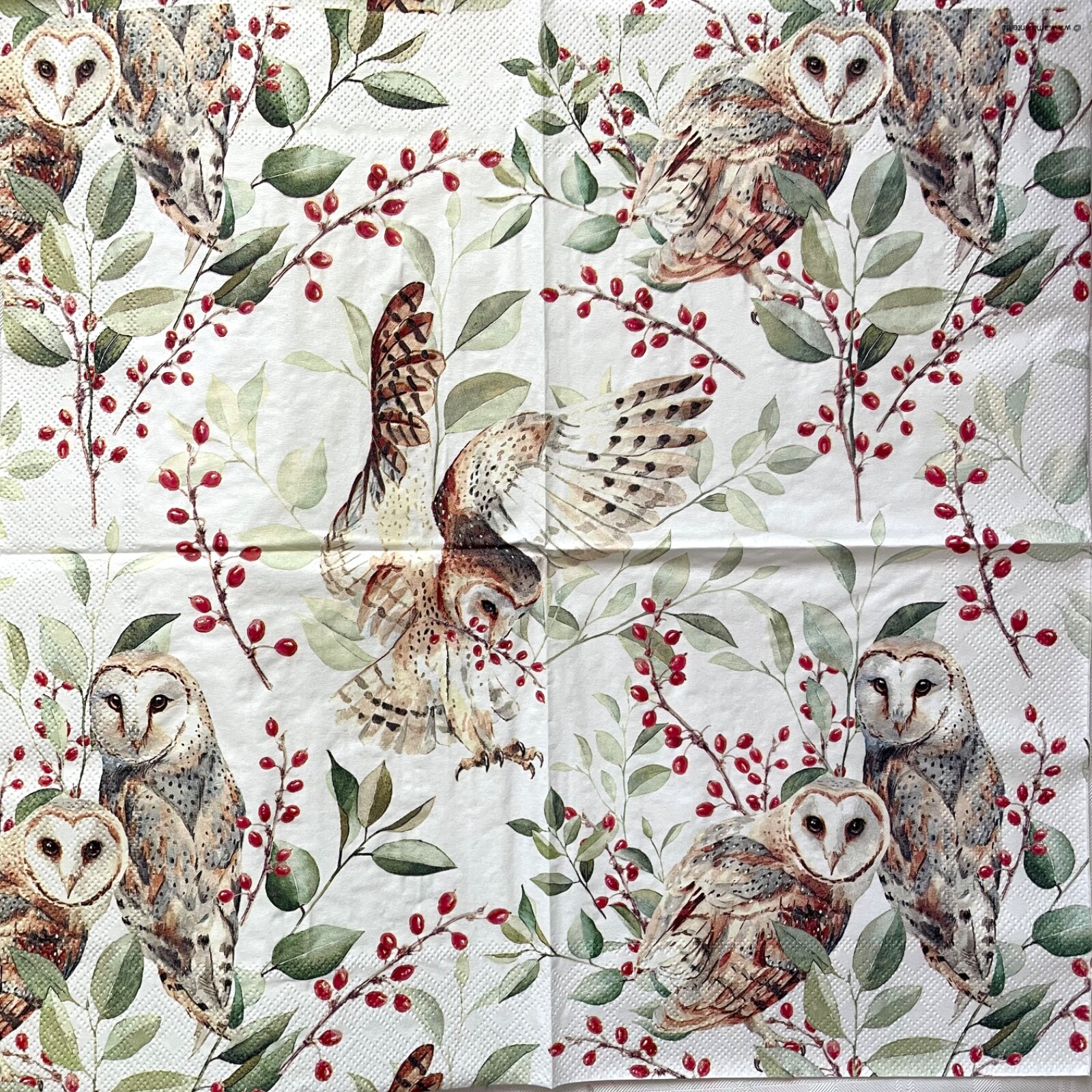 4 Cocktail paper napkins Barn Owl Couple Birds for decoupage