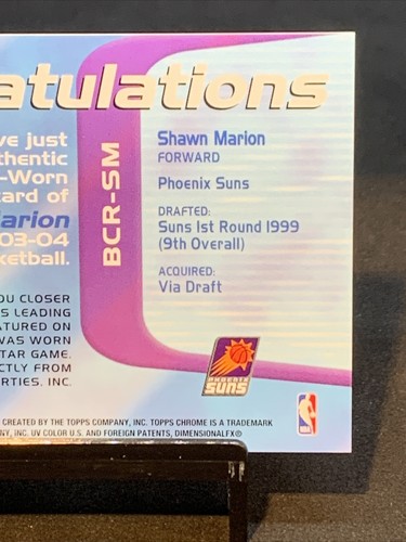 SHAWN MARION ~ 2003-04 TOPPS CHROME BONUS COVERAGE “GAME WORN” RELIC SET BREAK! - Picture 7 of 8