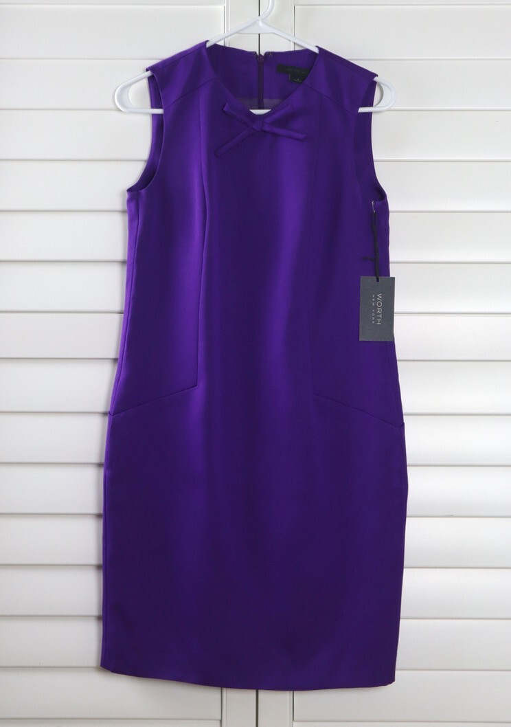 WORTH New York NWT $378 Solid Purple Bow Embellished Sheath Dress Size 0