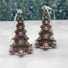 New Set Of 2 Gingerbread Cookie Tree Ornaments With Pink Icing Christmas Trees