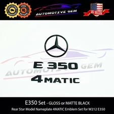 E350 4MATIC Rear Star Emblem Black Letter Badge Logo Set for AMG Mercedes W212