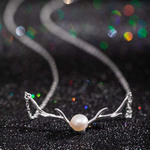 L04 Collier Corna Con Perla D'Acqua Dolce Argento Sterling 925 - Foto 2 di 6