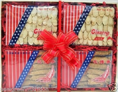 Selected Ginseng Gift Box Set, 2 Ginseng Slice (4oz), 2 Medium Long (4oz)