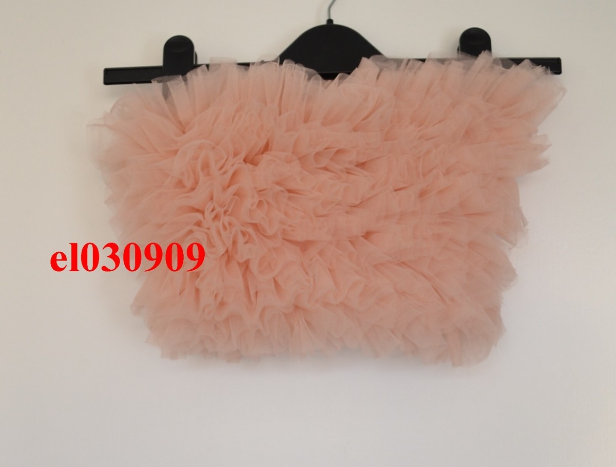 ZARA NEW WOMAN OFF-SHOULDER CROP KNIT TOP WITH TULLE PALE