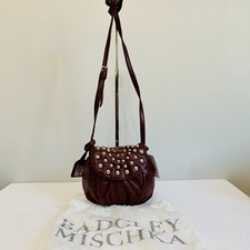 BADGLEY MISCHKA MELANIE STUDDED LEATHER BURGUNDY CROSSBODY BAG W DUST BAG  188