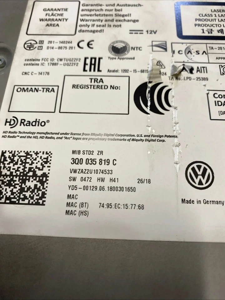 3Q0035819C VW Golf 7 Touran 5T Passat B8 Polo Composition Multimedia Unidad MIB - Imagen 2 de 4