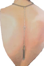 Women Necklace Silver Metal Chain Ethnic Tassel Fringes Charm Hook On Pendant