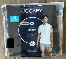 Jockey Men's Small 100 Cotton Classic Crew Neck Black 3 Pack