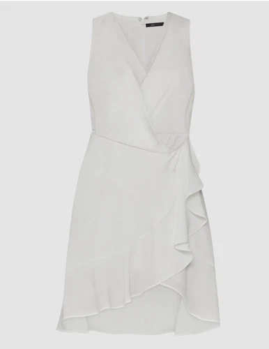 BCBGMAXAZRIA Women’s White V-Neck Faux-Wrap Ruffle Satin