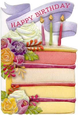 Pictura Flowers and Cake Slice Sienna Garden Die Cut Birthday Card