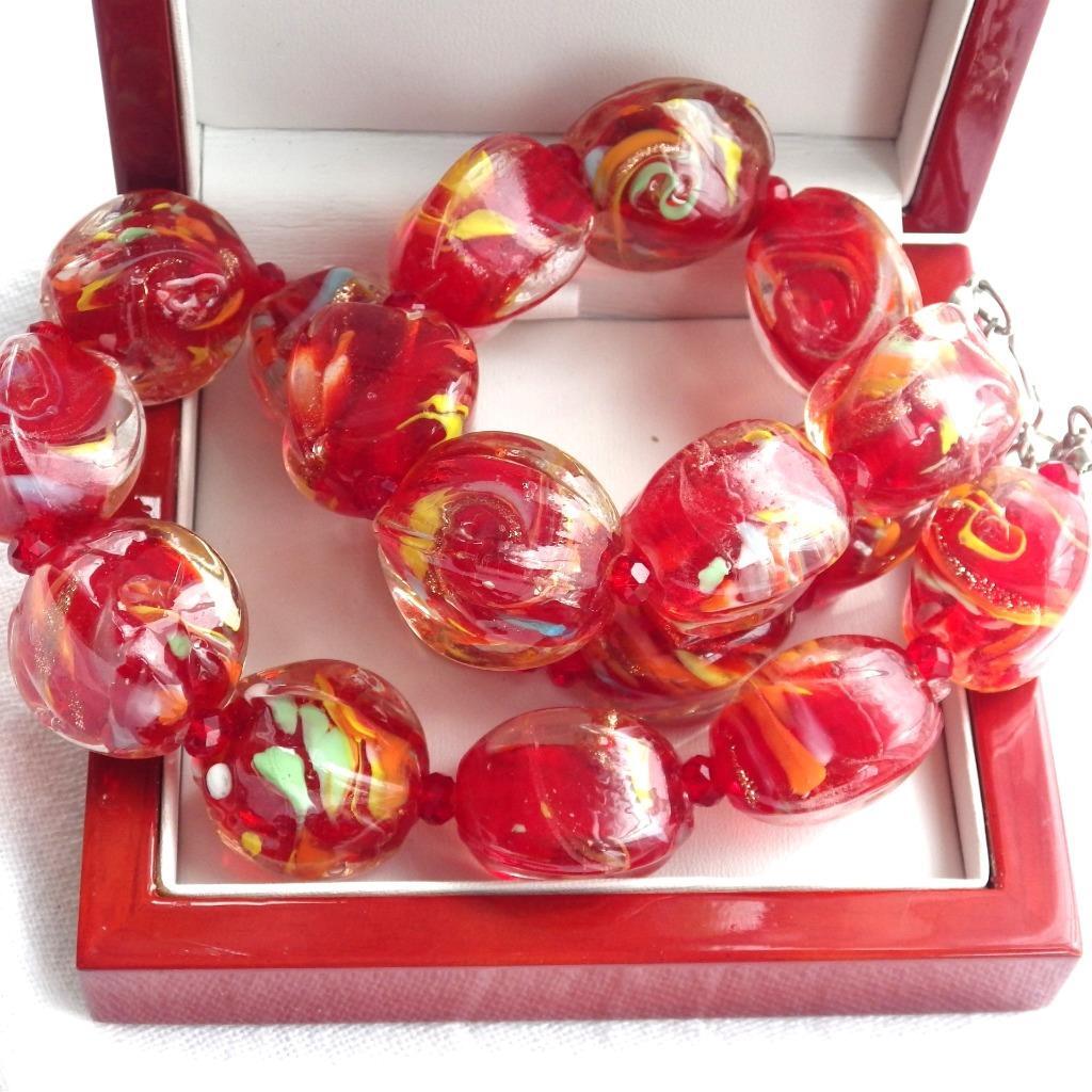 Vintage Red Murano Glass Bead Necklace Huge 1980 ? eBay