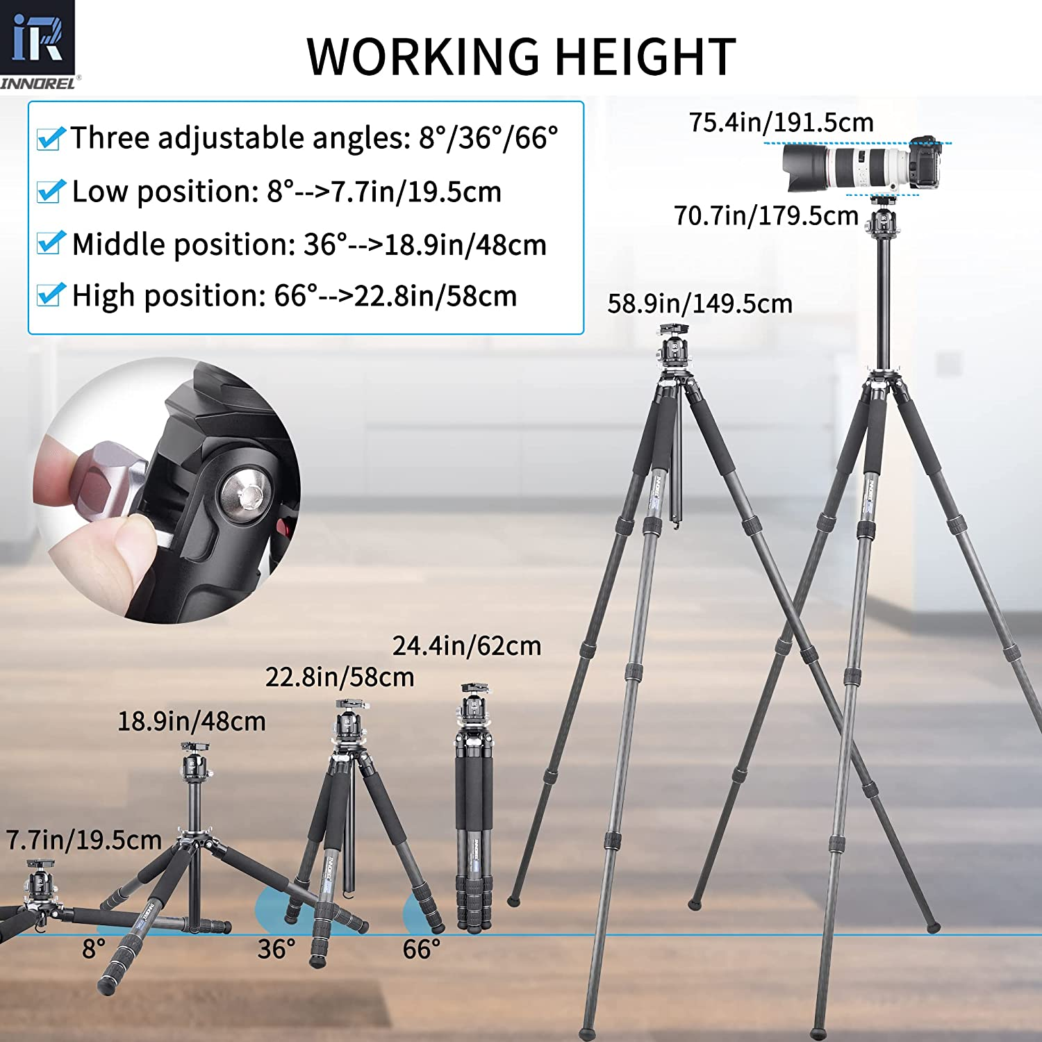 Carbon Fiber TripodInnorel GT324C Professional Compact Tripod for DSLR