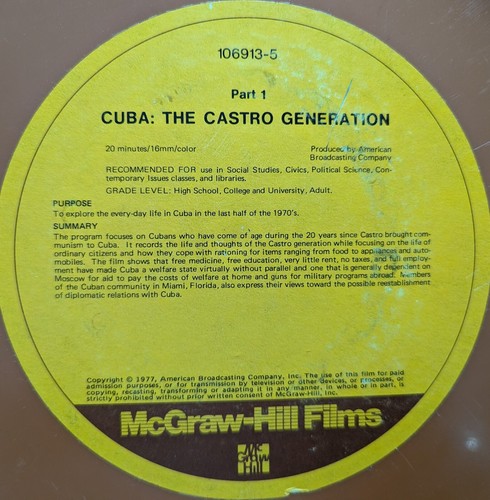 16mm film - Cuba: The Castro Generation - 1977 - 2 reels, 55 min, red fade - Picture 5 of 6