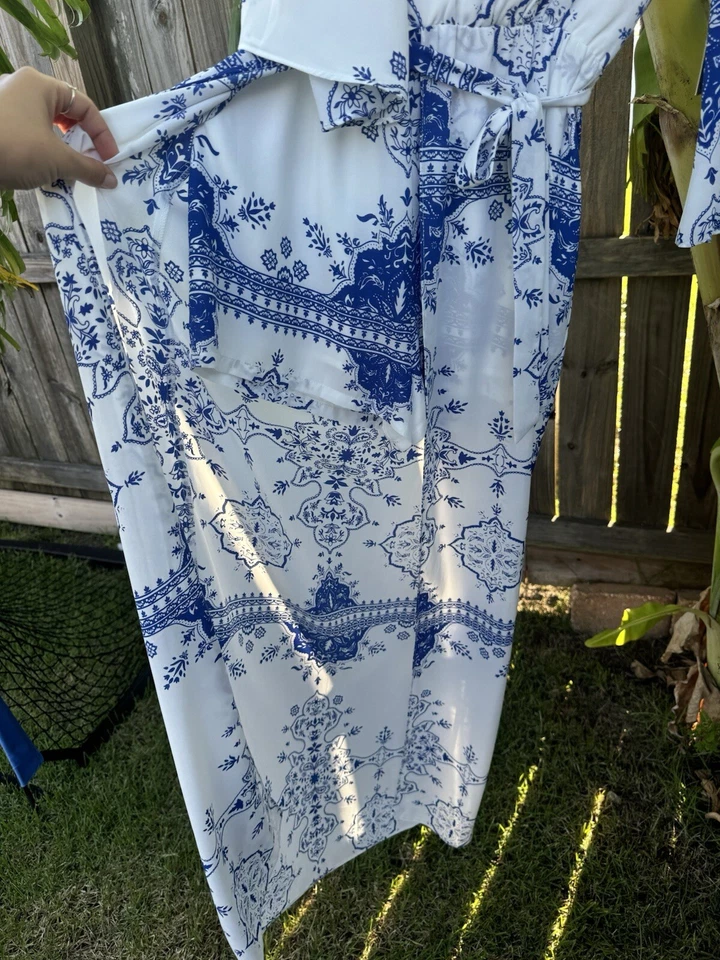 Vestido Ashton Lovers + Friends en templo mameluco para mujer nuevo con etiquetas azul blanco cachemira maxi Foto 3 de 4