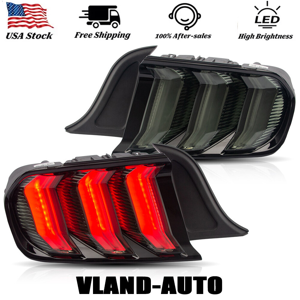 VLAND Smoky LED Tail Lights for 2015-23 Ford Mustang with Red Turn Signal