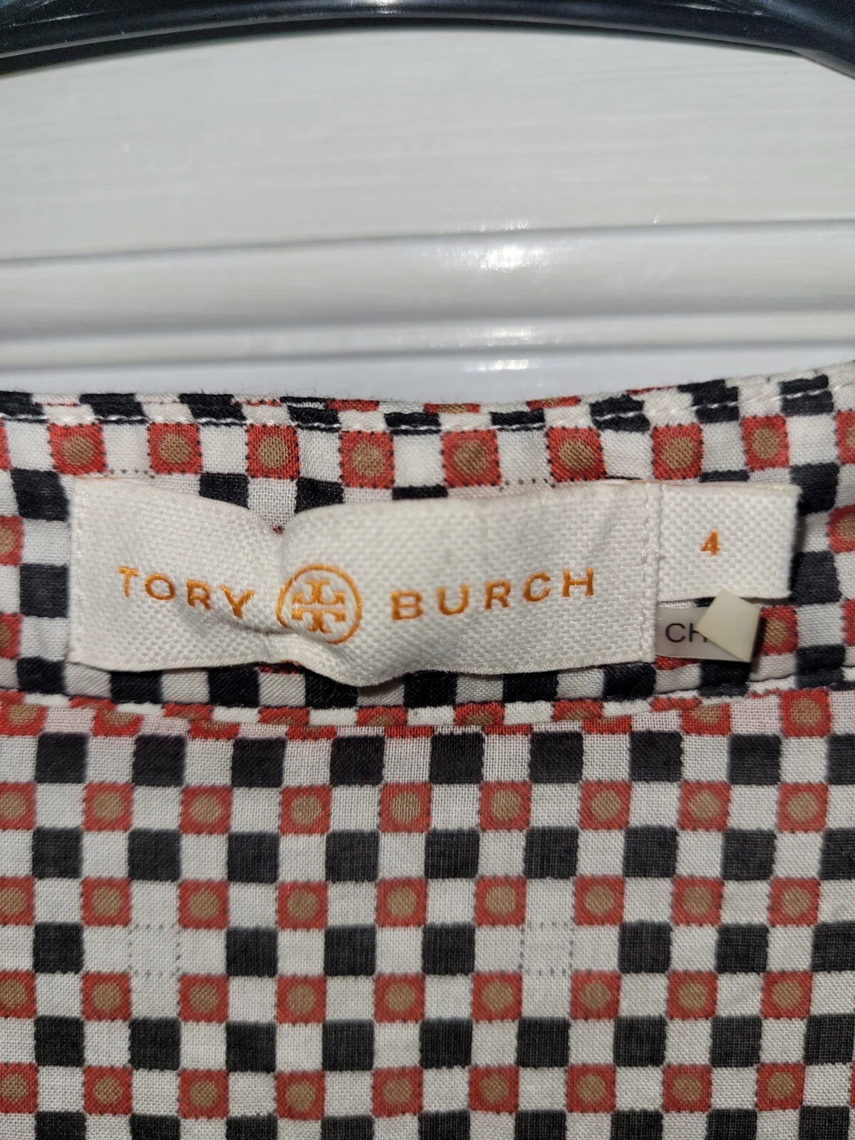 Tunica a scacchi Tory Burch nera bianca rossa 4