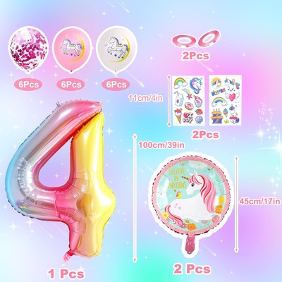 Einhorn Geburtstagsdeko Für 4 Jahre – Mit Folienballons, Latexballons & Banner | Wiederverwendbare Partydekoration